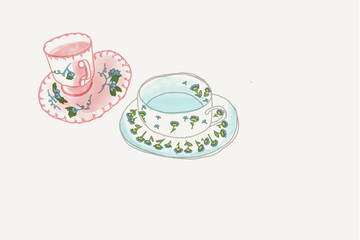 A pastel flower cup of tea illustration