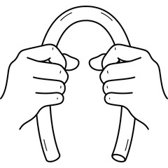 Men's hands bending metal tube