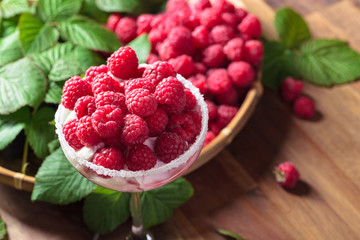 Raspberry dessert with ripe juicy berries