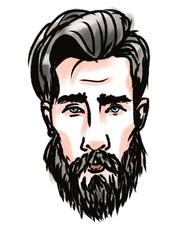 handsome young bearded man portrait isolated on white