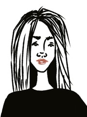 cute young woman with long hair portrait isolated on white