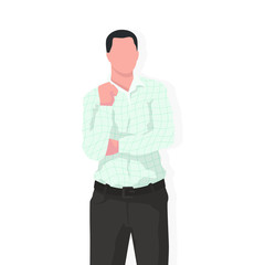 Business man in modern style vector illustration, person simple flat shadow isolated on white background.