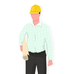 Engineer in modern style vector illustration, business person simple flat shadow isolated on white background.