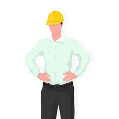 Engineer in modern style vector illustration, business person simple flat shadow isolated on white background.