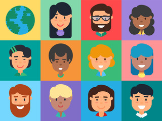 People Avatars Set, Diverse Men and Women Faces