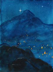 Watercolor Sketch: Fires in the night