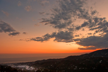 Sun Setting over Torrox Costa, Costa Tropical, The Axarquia, Malaga Province, Andalucia, Spain, Western Europe.