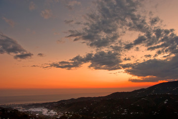 Fototapeta premium Sun Setting over Torrox Costa, Costa Tropical, The Axarquia, Malaga Province, Andalucia, Spain, Western Europe.
