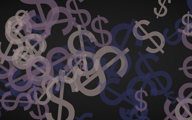 Gray translucent dollar signs on dark background. Gray tones. 3D illustration