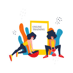 Personal trainer online. Active lifestyle and fitness training. Modern flat cartoon style.