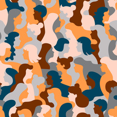 Vector pattern. Image of girls of different appearances. Crowd.