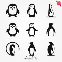 Penguin icon. Abstract birds on white background. Vector illustration