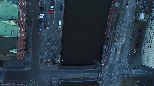 Topshot of nearly empty streets in Hamburg at sunrise while corona lockdown 