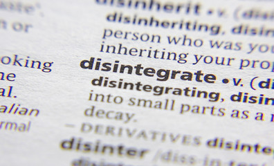 Disintegrate word or phrase in a dictionary.