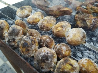 Delicious kebabs cooked on the grill