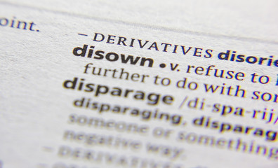 Disown word or phrase in a dictionary.