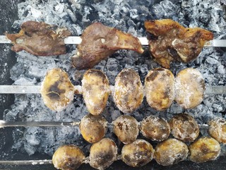 Delicious kebabs cooked on the grill