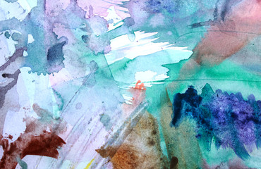 blue, green and brawn water color abstract painting 