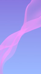 Pink wave on blue sky abstract background. Fluttering pink scarf. Waving on wind pink fabric. Vertical orientation. 3D illustration