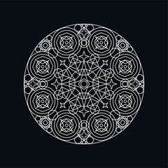 Silver geometric mandala lineart illustration isolated on black