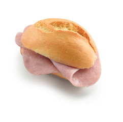 Baguette mini de jamón de York sobre fondo blanco. York ham mini baguette on white background.