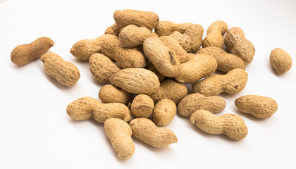 bunch of ecological peanuts on a white background
