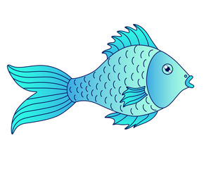 Light blue fish. Small river or aquarium fish - vector full color picture. Cartoon baby fish - illustration for the children's products.