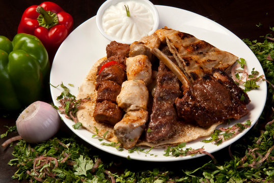 Traditional Arabic mixed barbeque plate.