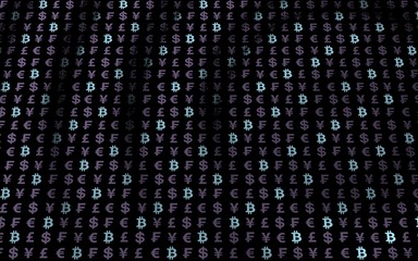 Bitcoin and currency on a dark background. Digital crypto symbol. Currency bubble, wave effect, market fluctuations. Business concept. 3D illustration