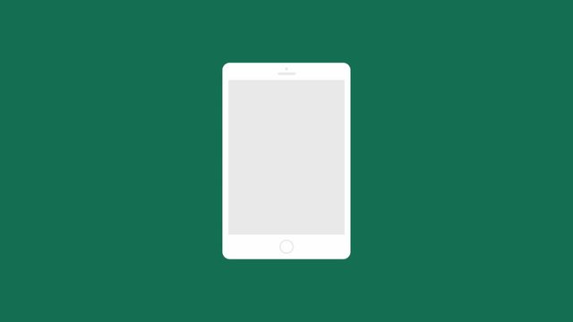 Apple ipad tablet sliding in on a dark green screen animation