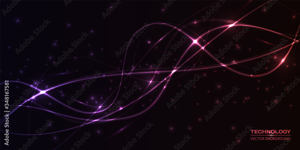 Poster Dark technology abstract background with colored translucent luminous lines and highlights. Vector illustration EPS10.