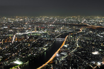 Naklejka premium Toyko, Japan - Night skyline