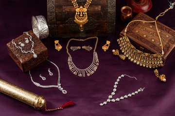Indian Antique Jewellery and modern jewellery with gold diamond and silver accesories for wedding...
