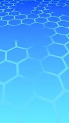 Translucent, with breaks, honeycomb on a gradient blue sky background. Perspective view on polygon look like honeycomb. Isometric geometry. 3D illustration