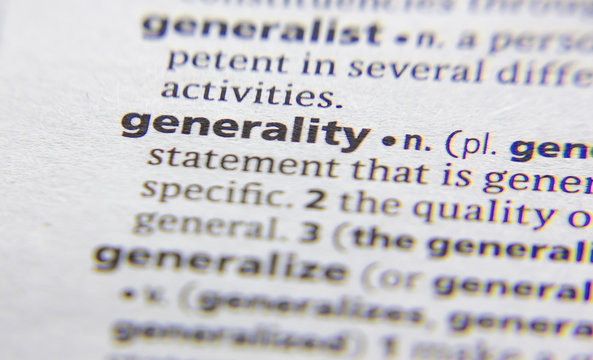Generality word or phrase in a dictionary.