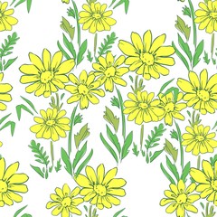 Fototapeta na wymiar Flowers background print for textile. The drawn flowers beautiful illustration for the fabric. Design ornament pattern seamless. Vector