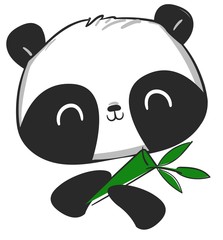 Cute panda and bamboo leaves vector illustration. Sketch. Print design for graphics, nursery, t-shirts, poster.