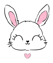 Hand Drawn Cute Bunny, print design rabbit, children print on t-shirt.