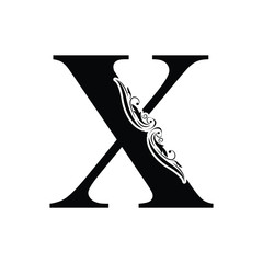 letter X. Vintage black flower ornament initial letters.  Alphabet. Logo vector 