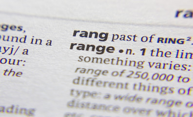 Range word or phrase in a dictionary.