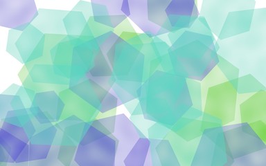 Multicolored translucent hexagons on white background. Blue tones. 3D illustration