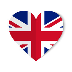 Great Britain flag with origami style on heart background