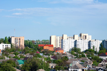 Photo of the city panorama  from the roof of a residential building (9th floor) in spring. There...