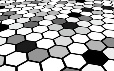 Honeycomb gray colored. Perspective view on polygon look like honeycomb. Isometric geometry. 3D illustration