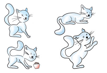 Cute cartooned cat poses characters procreate