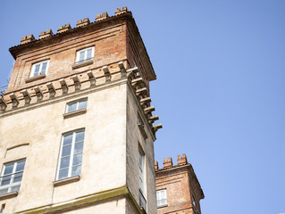 crenellated tower of a period villa. Milan - Italy