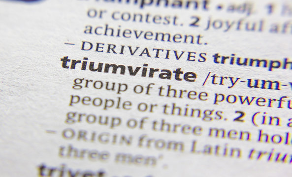 Triumvirate word or phrase in a dictionary.