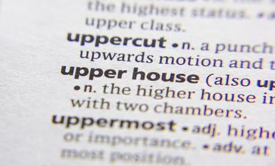 Upper house word or phrase in a dictionary.