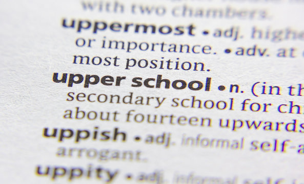 Upper school word or phrase in a dictionary.