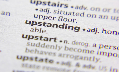 Upstanding word or phrase in a dictionary.